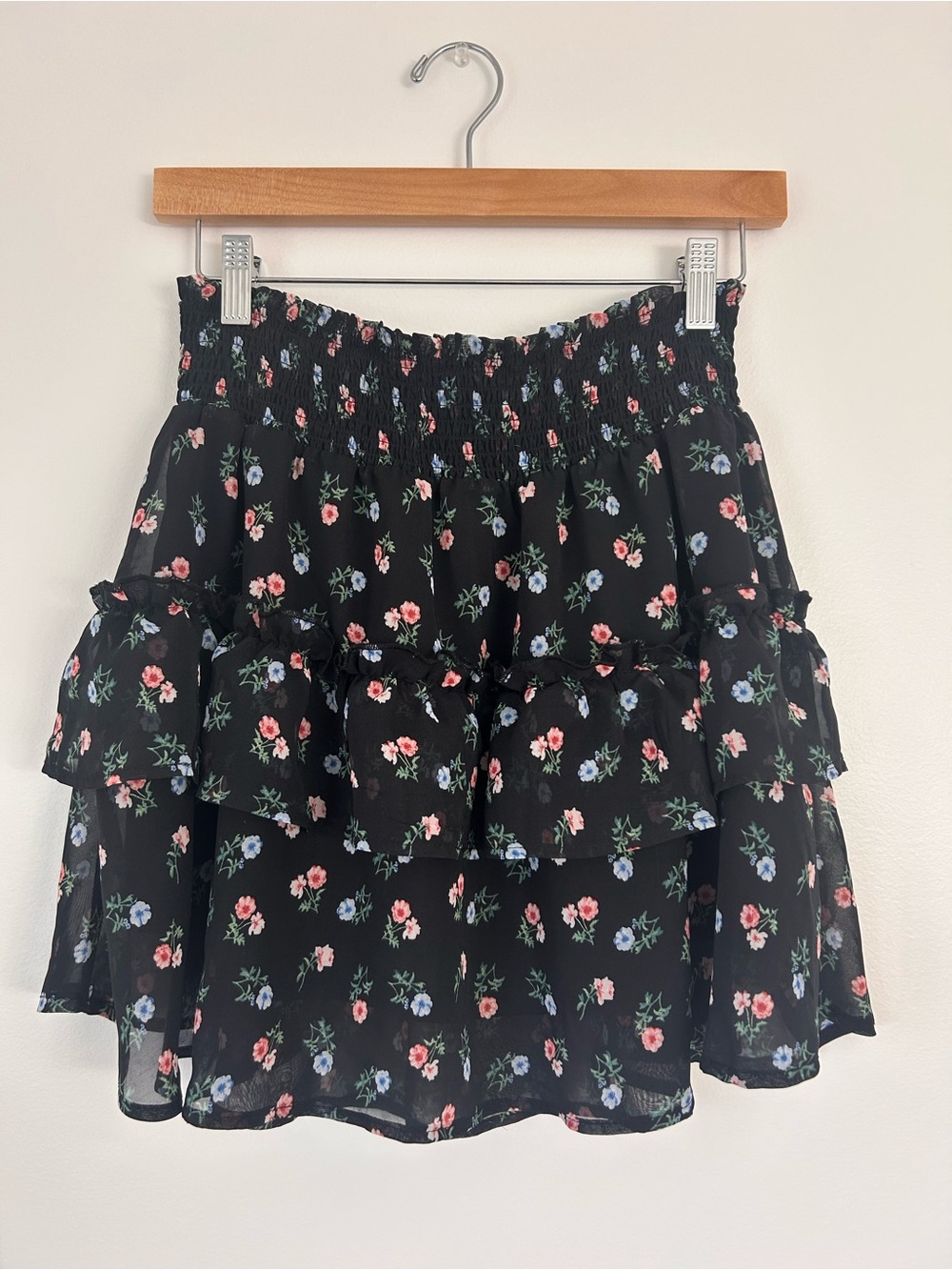 Streetwear Society Black Floral Ruffle Lined Mini Skirt